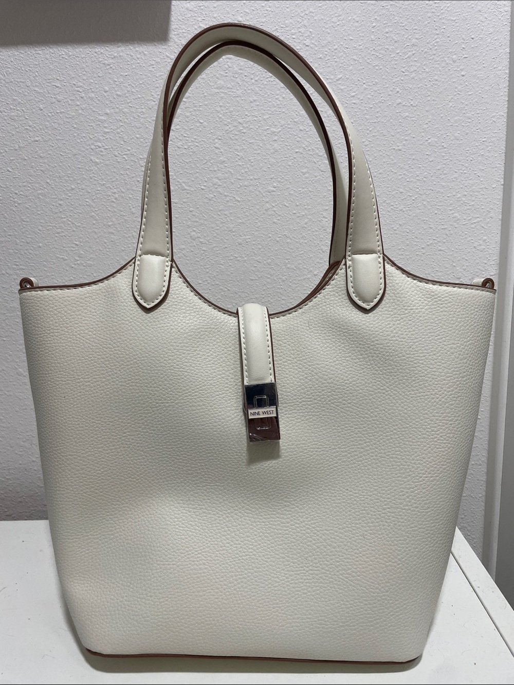 Nine West Ivory Pebbled Tote with Top Strap